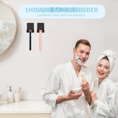 VIS'V Shower Wall Razor Holder, Metal Adhesive Razor Hooks for His and Hers, Waterproof, Black, 2 Pcs...