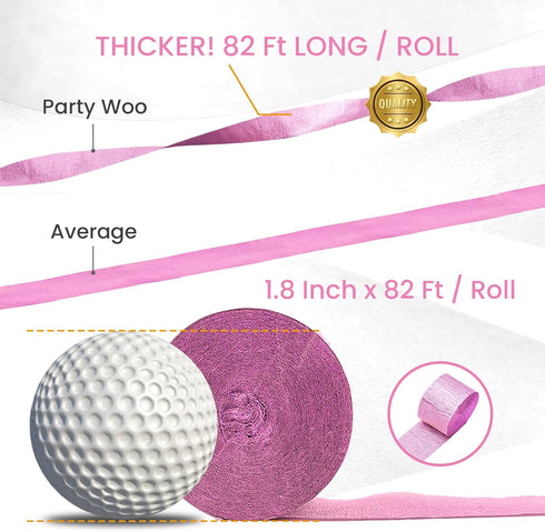 PartyWoo Pink Crepe Paper Streamers 6 Rolls 492 ft Pack of Light and Hot Pink Peach Light Yellow Crepe Paper for Wedding Baby Shower Gender Reveal...