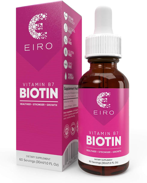 EIRO Biotin Liquid Drops | 6000mcg per serving | Healthier, Stronger, Faster - Hair & Nails | Superior Absorption...