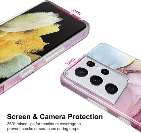 JIAXIUFEN Galaxy S21 Ultra Case Gold Electroplated Glitter Marble Slim Shockproof TPU Soft Rubber Silicone Cover Phone Case for Samsung Galaxy S21...
