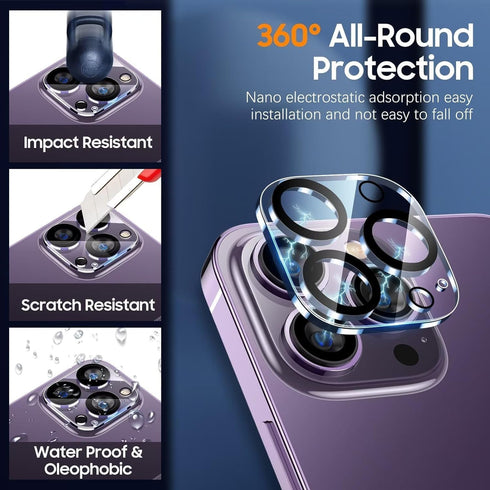 [7 in 1 iPhone 14 Pro Max - 3 Screen Protectors & 3 Camera Lens Protectors - 9H Shatterproof Tempered Glass Film with 1 Installation Frame, HD Cle...
