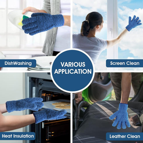 1 Pair Microfiber Dusting Gloves, Reusable Washable Cleaning Gloves Mittens for Plants House Cleaning Car Blinds Lamps and Small Hard to Reach Cor...