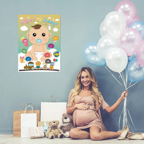 Fepito Baby Shower Party Games - Pin The Dummy On The Baby Game with 24pc Pacifier Stickers...