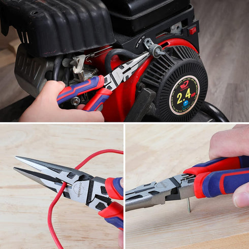 WORKPRO Premium 8” Needle Nose Pliers, Paper Clamp Precision, Heavy-Duty CRV Steel, Large Soft Grip with Wire Cutter, Long Nose Cutting Pliers, W0...