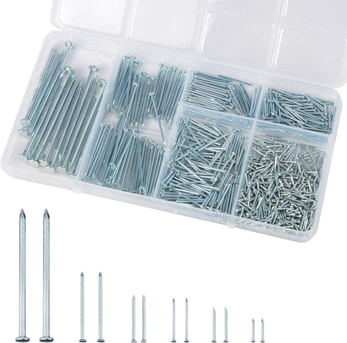 722pcs Hardware Nails, 6 Sizes Nails Assortment Kit, Nails for Hanging Pictures Picture Hanging Kit Nails for Wall Drywall Wood Up to 3"-Long Galv...