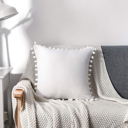 CAWANFLY Set of 2 Decorative Throw Pillow Covers with Cute Pom Pom, Square Soft Cushion Case Home Decor for Couch Sofa Bed 18x18Inch/45x45 cm (Whi...