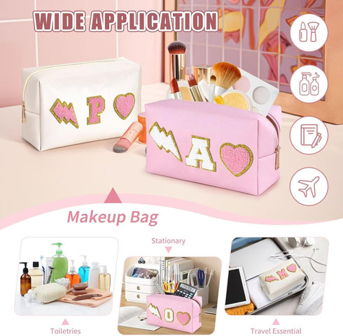 Preppy Makeup Bag, Personalized with Initial Letter, PU Leather Outside, Polyester Lining, Gold Zipper, Large Capacity, 8.3x5.1x3.5 Inch, Perfect ...