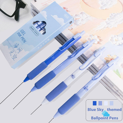 Retractable Ballpoint pens, Fine Point(0.5mm), Black Ink, 4-Count Pack, Cute Blue sky pens for School Office Supplies (Blue(4-count))...