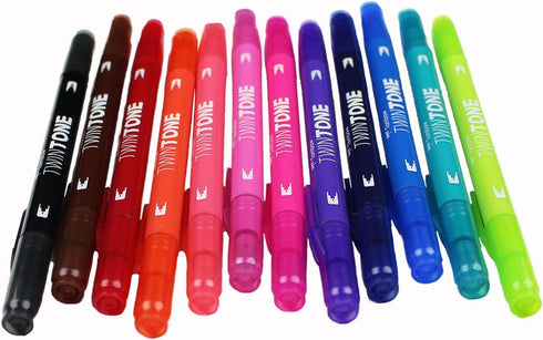 Tombow 61500 Twintone Marker Set, Bright, 12-Pack. Double-Sided Markers for Bold and Precise Writing...