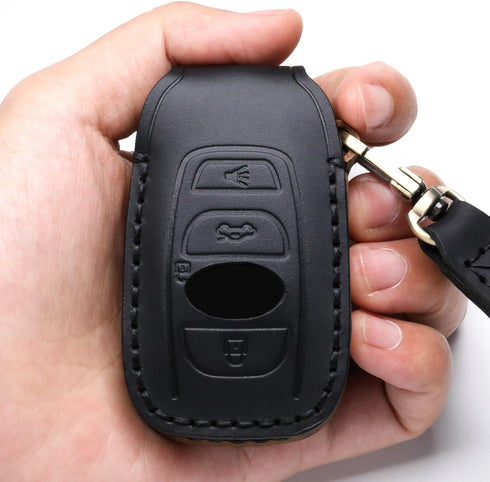Leather Cover Key Fob Case Compatible with Subaru Keyless Remote Control Forester Impreza Outback WRX BRZ Legacy and XV Crosstrek etc. (A-Black)...