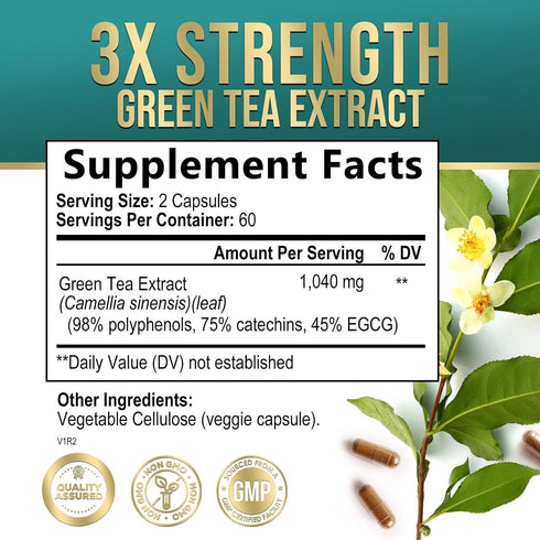 Green Tea Extract Weight Loss Pills 1000mg 98% Standardized EGCG - 3X Strength for Natural Energy - Supports Heart Antioxidant Health with Polyphe...
