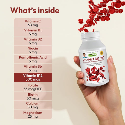 ANDREW LESSMAN Vitamin B12 60 Capsules – Methylated B12 Methylcobalamin 500 mcg Plus B-Complex Supplement, Absorption-Protected Natural B12 for En...