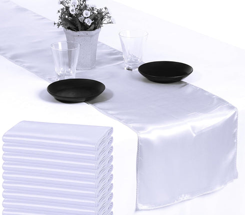 MDS 10 PCS Satin Table Runners 12 x 108 Inch Charmeuse Sateen Silk Table Runner for Indoor Outdoor Wedding Reception Birthday Graduation Party Eve...