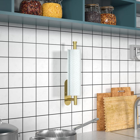 Paper Towel Holder, Self Adhesive or Screw Mounting, Gold Paper Towel Holder Wall Mount, SUS304 Stainless Steel Paper Towel Holder Under Cabinet f...