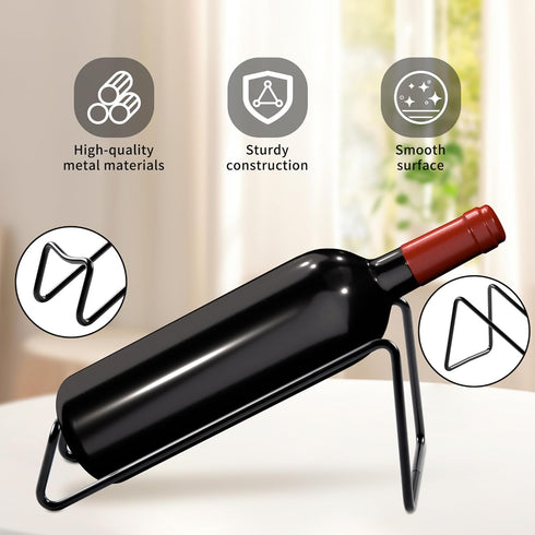 Countertop Wine Rack, 2 Pcs Wine Bottle Holder, Metal Small Wine Rack, Tabletop Wine Storage Stand for Cabinet, Pantry, Bar, Black...