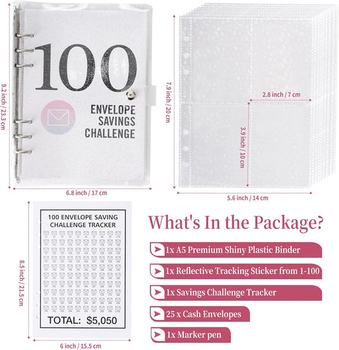 100 Envelopes Money Saving Challenge, 100 Envelope Challenge Binder, Money Saving Binder, Budget Book with Cash Envelopes to Save $5,050, Envelope...