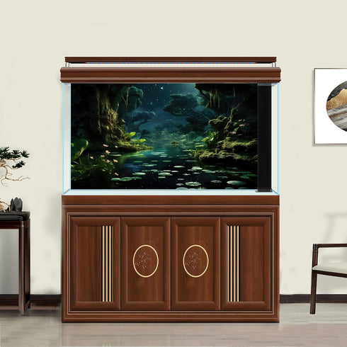 Forest River Aquarium Background Lily Pads Aquatic Plants Moon Stars Night Natural Landscape Terrarium Background Tropical Plants Lush Moss Aquari...