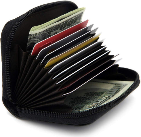 RFID Blocking Genuine Leather Credit Card Case Holder Security Travel Wallet - Black...