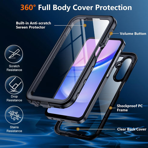 SPIDERCASE for Samsung Galaxy A15 5G Case Waterproof, Full Heavy Duty Protection, Built-in Screen & Camera Protector, Military Shockproof, Dustpro...