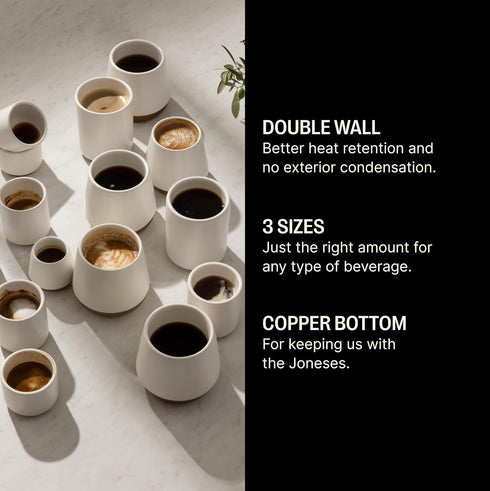Fellow Joey Double Wall Ceramic Coffee Mug - Refined and Sophisticated, Matte White, Single 8 oz Cup...