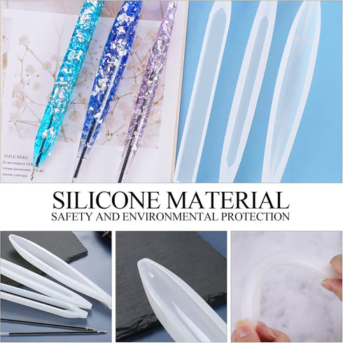 JANYUN 3 Pieces Pen Shape Resin Mold Ballpoint Pen Silicone Molds Epoxy Resin Molds Resin Casting Molds with 75 Pieces Ballpoint Refill Pens for D...