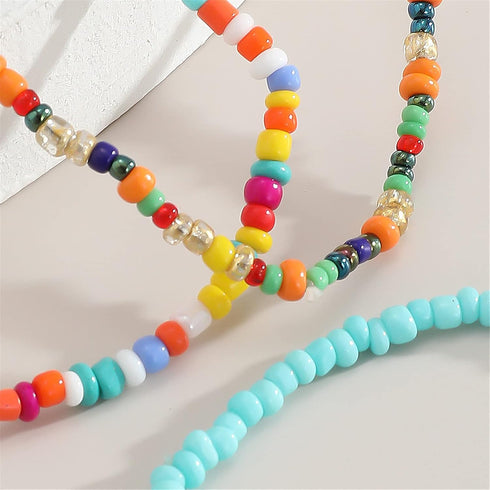 Caiyao 7Pcs Bohemian Layered Handmade Beads Chain Anklets Bracelet Set Colorful Boho Strenthy Elastic Stacking Ankle Foot Hand Jewelry for Women G...