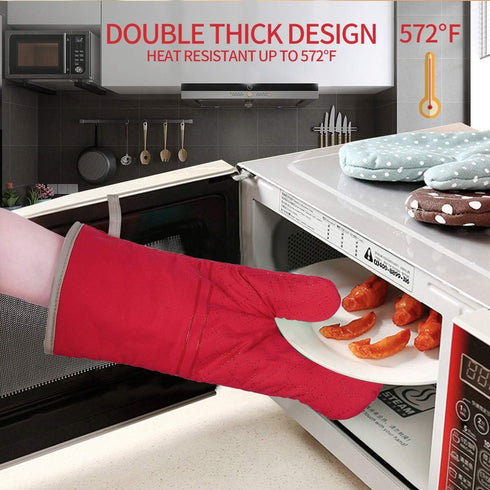 4Pcs Oven Mitts and Pot Holders Set, 572F Heat Resistant Oven Glove, Soft Cotton Lining with Non-Slip Surface for Kitchen Baking BBQ (Red)...
