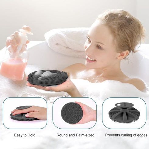 INNERNEED Food-grade Soft Silicone Body Scrubber Shower Brush Handheld Cleansing Skin Brush, Gentle Exfoliating and Lather Well (Black+Gray)...