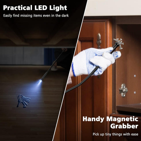 28.34in Grabber Tool Magnetic Four-Claw Picker, Bendable Hose Reacher Pickup Sweeper with LED Light Battery, Flexible Long Handy Reaching Assist T...