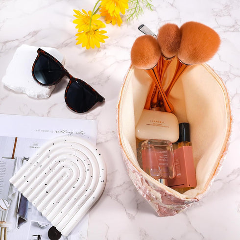 Flower Makeup Bag Travel Large Floral Cosmetic Bags for Women Cute Makeup Pouch Zipper Cosmetic Pouch for Purse Embossed Pink Aesthetic Makeup Org...