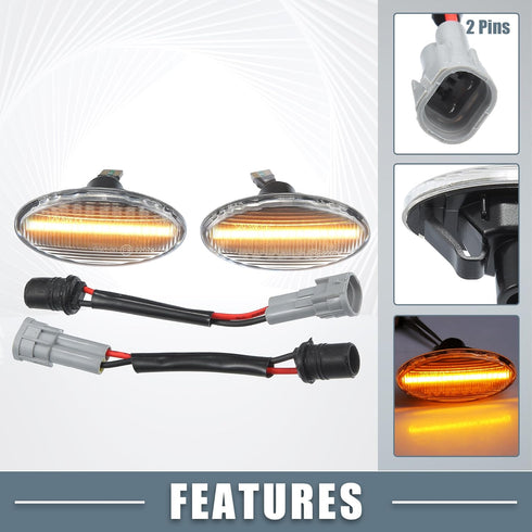 LED Side Marker Repeater Sequential Flowing Turn Signal Light GJ6A-51-120E for Mazda 3 2004-2009 Plastic Clear Lens Amber Light (Set of 2)...