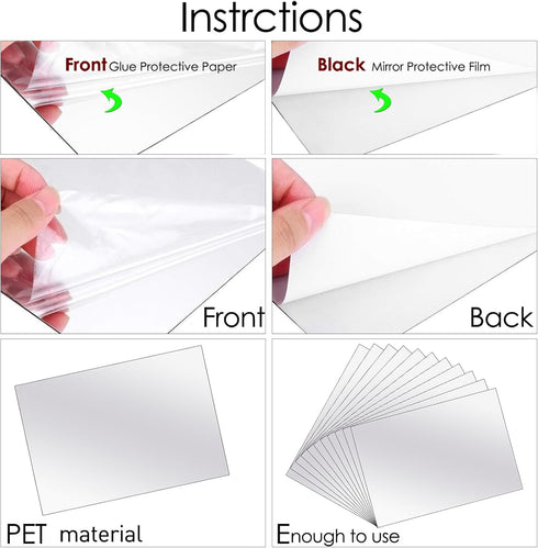 BBTO 20 Pcs Mirror Sheets, 8''x 10'' Self Adhesive Non Glass Cut to Size Mirror Stickers Tiles, Safe Unbreakable Plastic Small Frameless for Class...