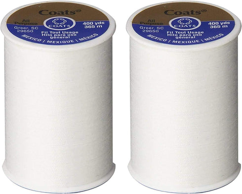 Coats & Clark All Purpose Thread 400 Yards White. Pack of 2...