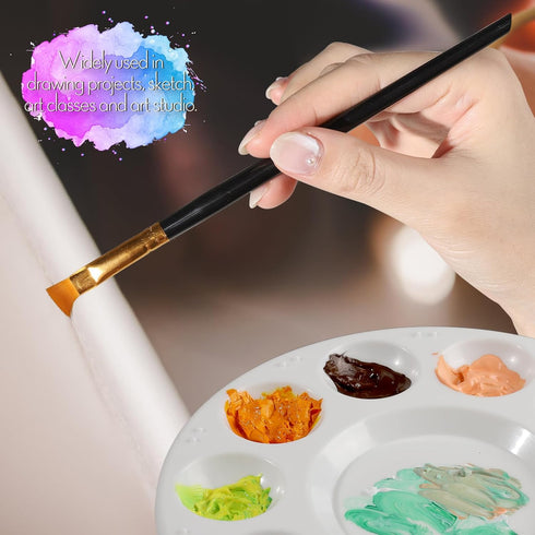 FANDAMEI Round Paint Tray Palettes and Paint Brushes Set, Paintbrushes, 3 PCS Plastic Paint Palettes Pallets, 10 PCS Acrylic Paint Brushes, Nylon ...