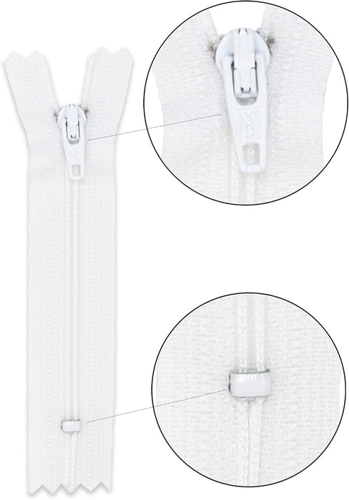 22 Inch YKK White Zippers 12 Pieces-Made in USA- For Apparel, Bags, Sewing & Craft Projects...