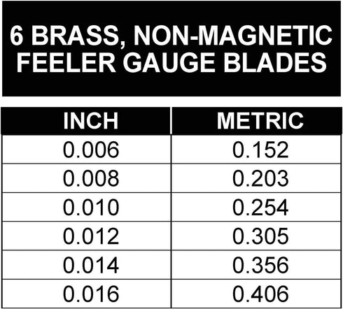 OEMTOOLS 25305 6 Non-Ferrous Brass Feeler Gauge Blades | Measure Gap Between Reluctor and Pickup Coil, Calibrate Machines, Fix Guitars | Simple, I...