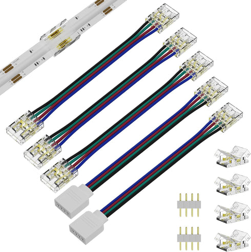 PAUTIX 10mm Connectors for COB RGB LED Strip Lights 4 Pin,4pcs Transparent Gapless Connectors,3pcs Dual Ends Extension Connectors and 2pc Strip to...
