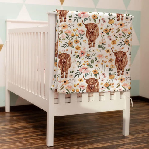 Highland Cow Floral Boho Retro Baby Blanket Girls Gift, Western Farm Animal Yak Flower Flannel Fleece Nursery Bed Blankets, Soft Lightweight Newbo...