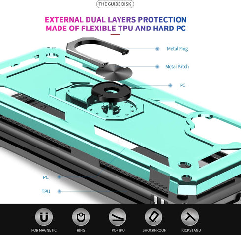 LeYi Samsung Galaxy A32 5G Case, Mint Military-Grade Ring Holder Kickstand Phone Case with 2 Pack Tempered Glass Screen Protector (Not Fit 4G)...
