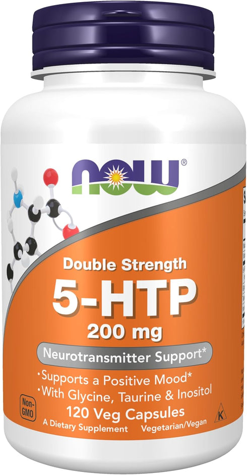 NOW Supplements, 5-HTP (5-hydroxytryptophan) 200 mg, Double Strength, Neurotransmitter Support*, 120 Veg Capsules...