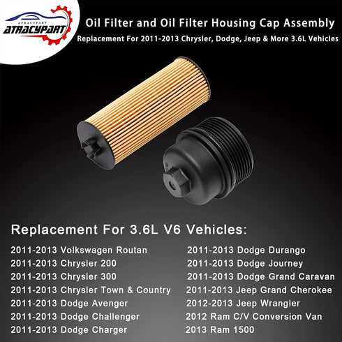 Oil Filter and Oil Filter Cap ?Replacement For 2011-2013 Chrysler 200, 300, Town & Country, Dodge Avenger, Challenger, Charger, Durango, Journey &...