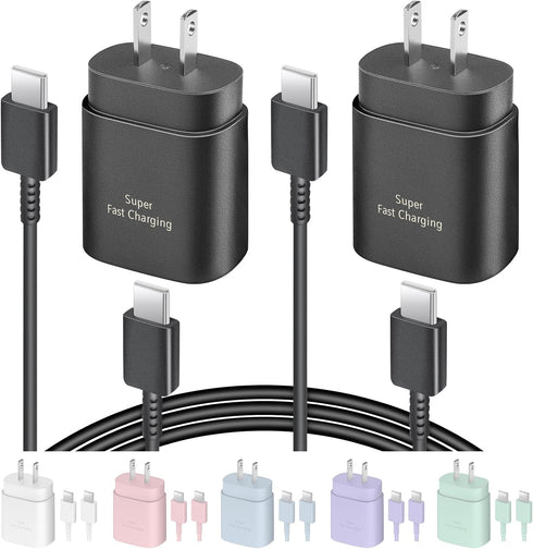 2 Pack USB C Charger, 25W Type C Fast Charging with USB-C Charger Cable 6FT Android Phone Charge for Galaxy S24 Ultra/S23+/S22/S21/S20/Phone 16 15...