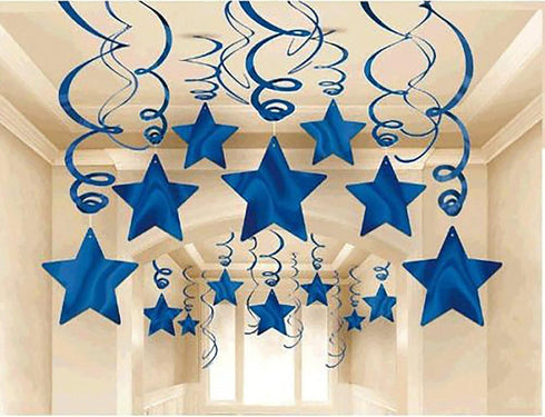 Party Swirl Decorations, Hanging Swirl for Ceiling Decorations, Blue with Star, Pack of 30...