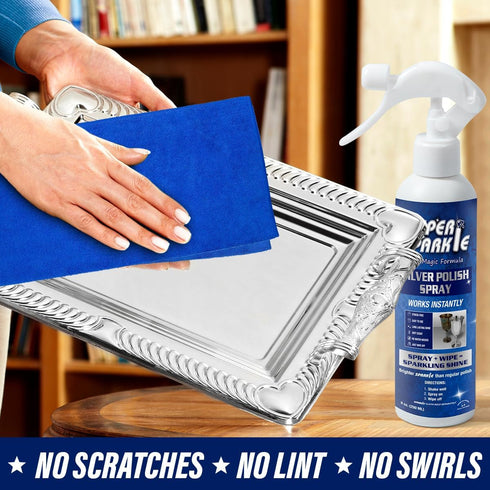 Silver Polish Cleaner Spray 8 Ounce with Cloth Pack Set - Gently Cleans and Removes Tarnish 16x16 inch Silver Cleaning Cloth for Sterling Silver, ...