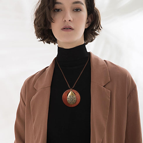 SAILIMUE 6Pcs Long Pendant Necklaces for Women Boho Vintage Wood Fall Sweater Necklaces Set Statement Feather Dragonfly Peace Sign Y Necklace Hipp...