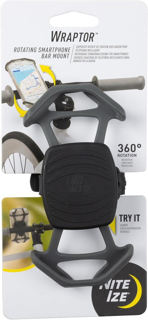 Nite Ize Wraptor Rotating Smartphone Bar Mount - Cell Phone Mount for Bikes, Strollers & More - Easy-to-Use & Adjustable Phone Accessories - Grey...