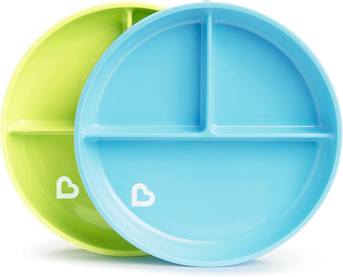 Munchkin Stay Put Suction Plates for Baby and Toddler, 3 Divided Sections , Blue/Green...