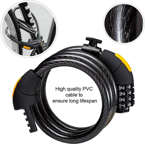Via Velo Bike Lock Combination Cable Lock Combinationa Lock with 4-Feet Bike Cable Basic Self Coiling Resettable Combination with Complimentary Mo...