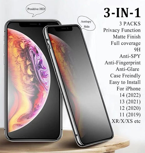 3 Pack Matte Privacy Screen Protectors for iPhone X/XS/11pro Tempered Glass Anti-Spy Tempered Glass 9H Anti-Glare Anti-Fingerprint Privacy Protect...