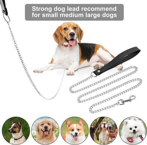 Chain Heavy Duty Metal Dog Leash, 6FTx3mm Chew Proof Pet Leash Chain with Soft Padded Handle for Large & Medium Size Dogs Walking, Training and Tr...